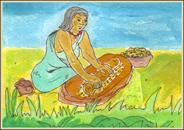 Moliendo trigo con un machacador
