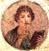Joven con tablillas y punzn, pintura mural de Pompeya (s. I d.C.), Npoles, Museo Arqueolgico