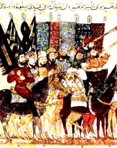 tropas conquistadoras, iluminacin de un manuscrito rabe del siglo XIII, Pars, Biblioteca Nacional.