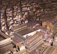 El Argileto, barrio de los libreros de Roma (zona superior de la imagen). Vista parcial de la maqueta de Roma del Museo de la Civilizacin Romana, Roma.