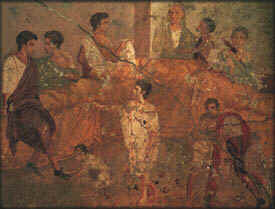 Escena de banquete en un fresco pompeyano