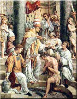 El bautismo de Constantino, escuela de Rafael, Museos Vaticanos, Roma