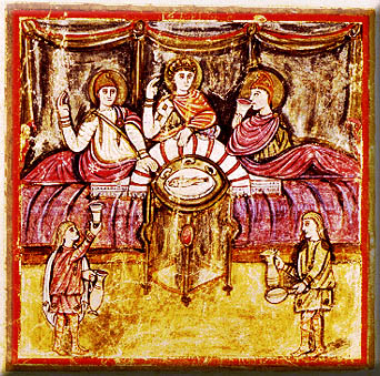Eneas relata suviaje a Dido, Iluminacin de un manuscrito vaticano del s. V (ms. Vaticanus Romanus 3867, f. 100 v)