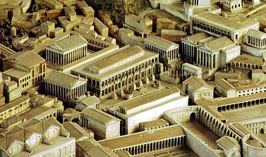 El Foro romano, Detalle de la maqueta del Museo de la Civilizacin Romana, Roma 