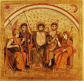 La Asamblea de los dioses, Iluminacin de un manuscrito de Virgilio (s. V), Biblioteca Apostlica Vaticana