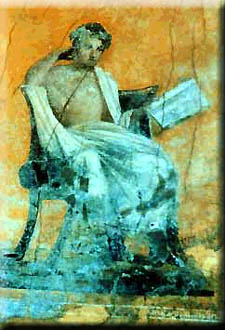 El comedigrafo griego Menandro en una pintura mural de Pompeya