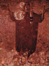 Mujer en actitud de orar, pintura mural de las catacumbas de Santa priscila, Roma.