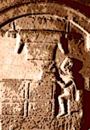 Relieve de un sarcfago paleocristiano (s. III-IV) Una piel cuelga sobre un escriba.