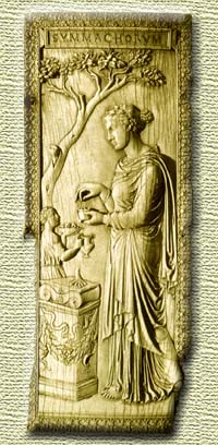 Placa de un dptico de marfil que alude a la familia de los Smmacos, Victoria and Albert Museum, Londres