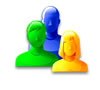 Icono con rostros de tres personas en distinto color